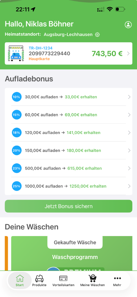 WaschWelt App Dashboard